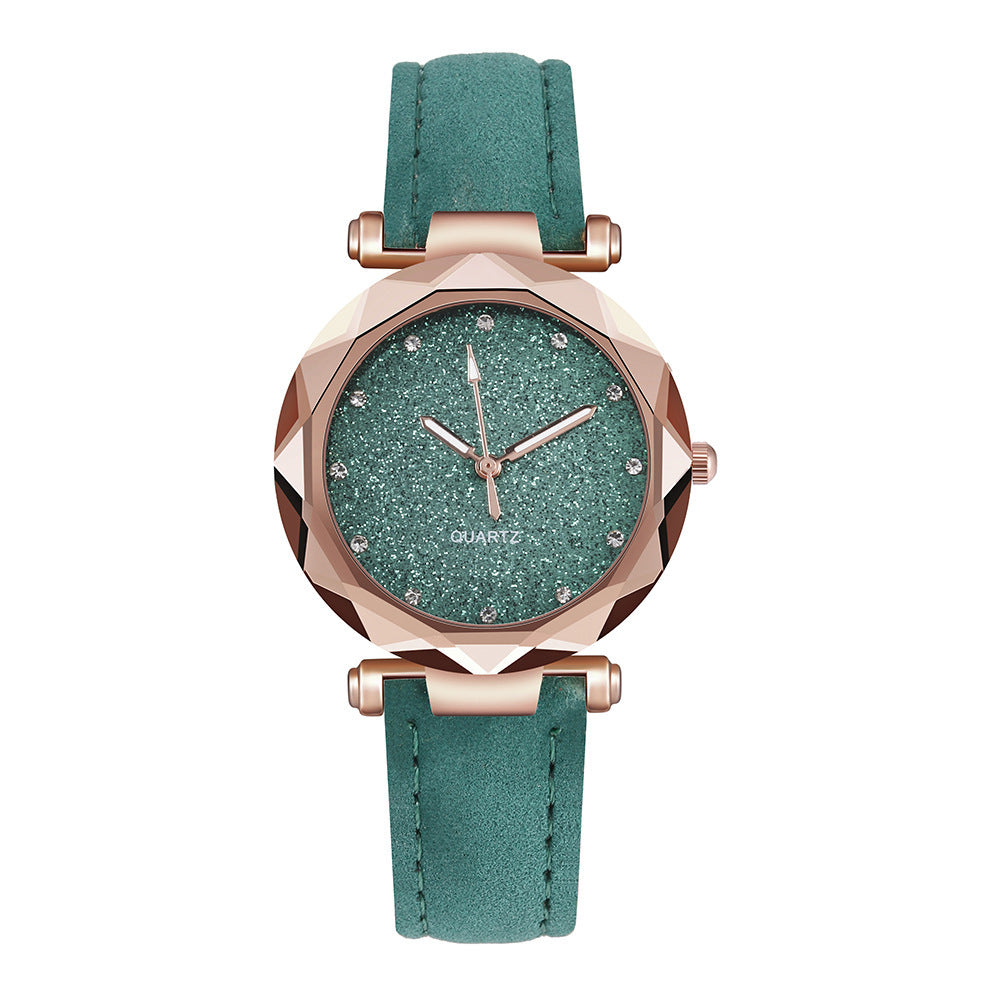 Ceas elegant de dama, cu strasuri cu efect de diamant si curea din piele