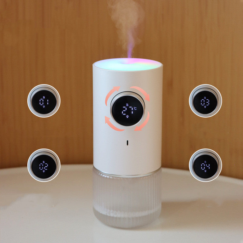 Umidificator de aer și difuzor de aromă cu afișaj LCD pentru temperatură/umiditate și cu lumină de atmosferă LED colorată