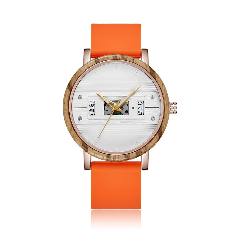 Ceas digital unisex cu cadran din lemn