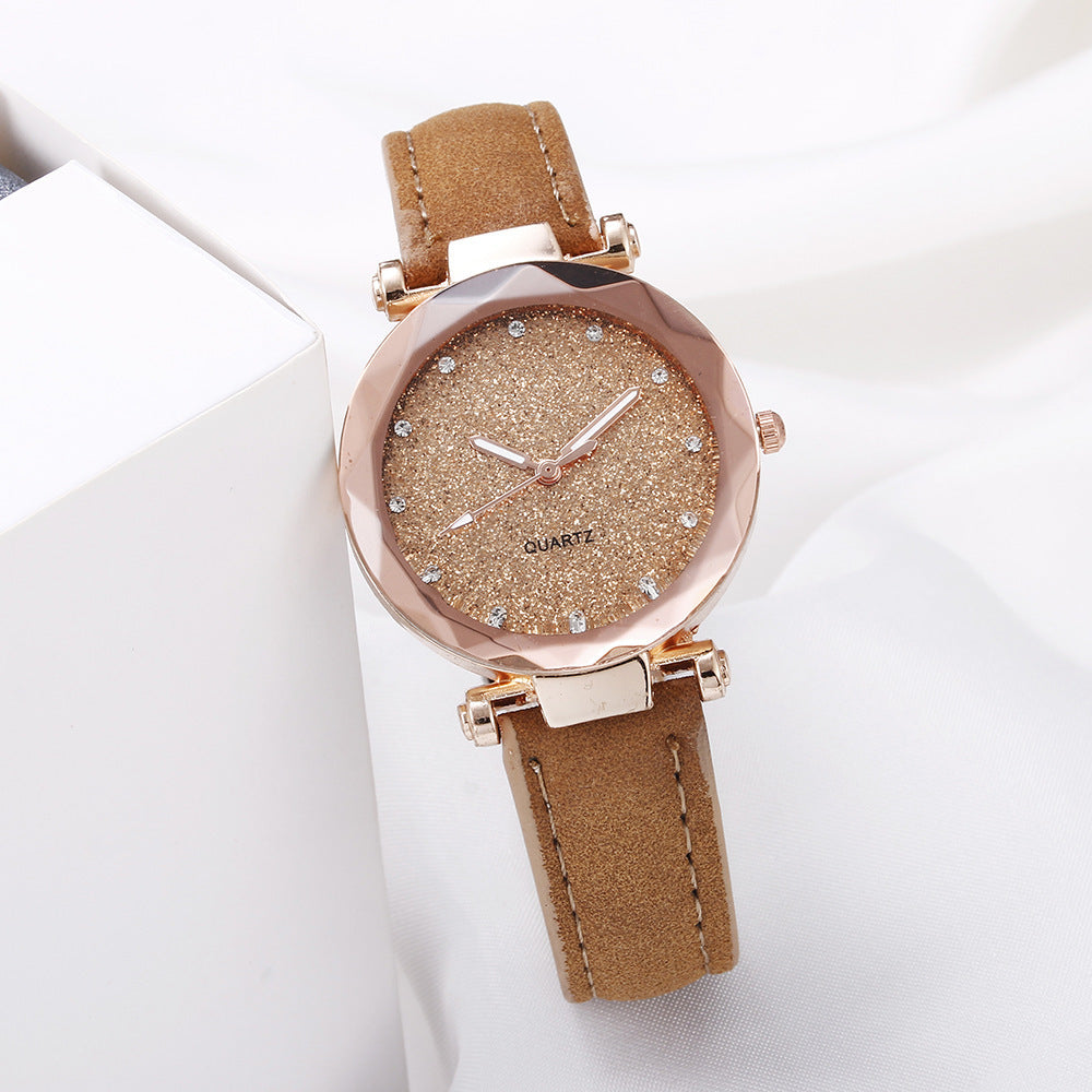 Ceas elegant de dama, cu strasuri cu efect de diamant si curea din piele
