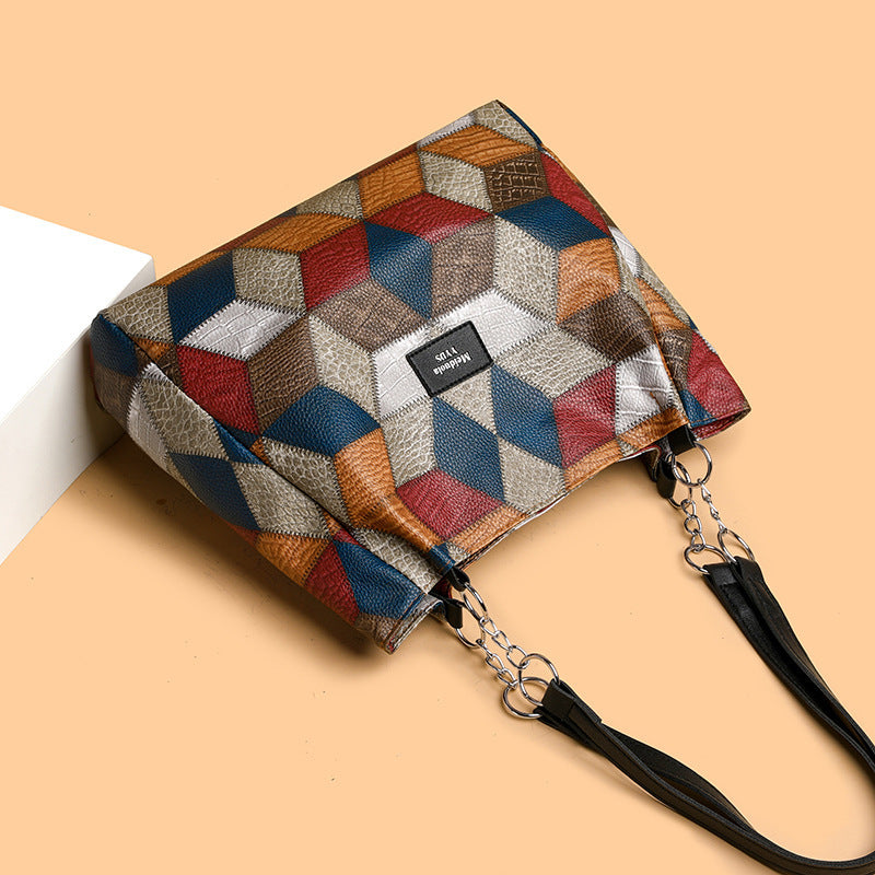 Geanta de umar cu model geometric retro si culori asortate