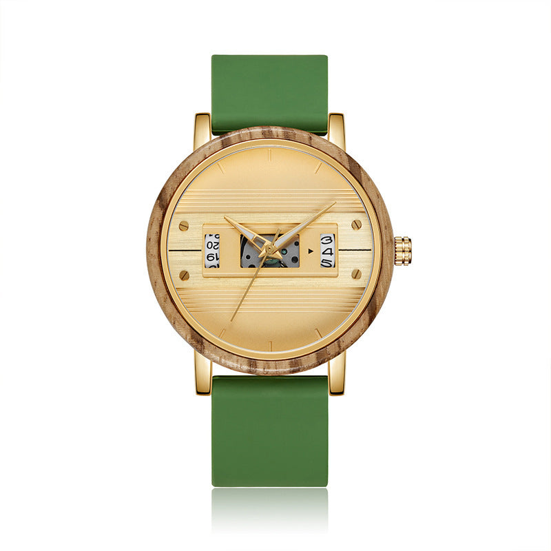 Ceas digital unisex cu cadran din lemn
