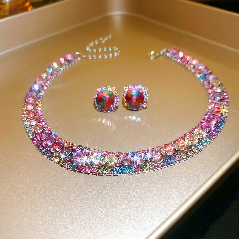 Set colier cu cercei patrati, efect de diamant
