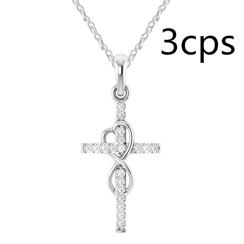 Colier cu pandantiv în cruce din aliaj cu efect de diamant cu opt caractere