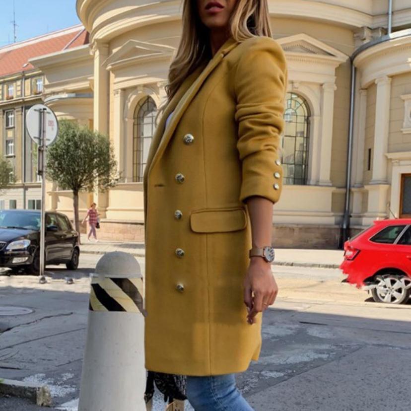 Jachetă cu rever de lână cu design la două piept, trenci casual