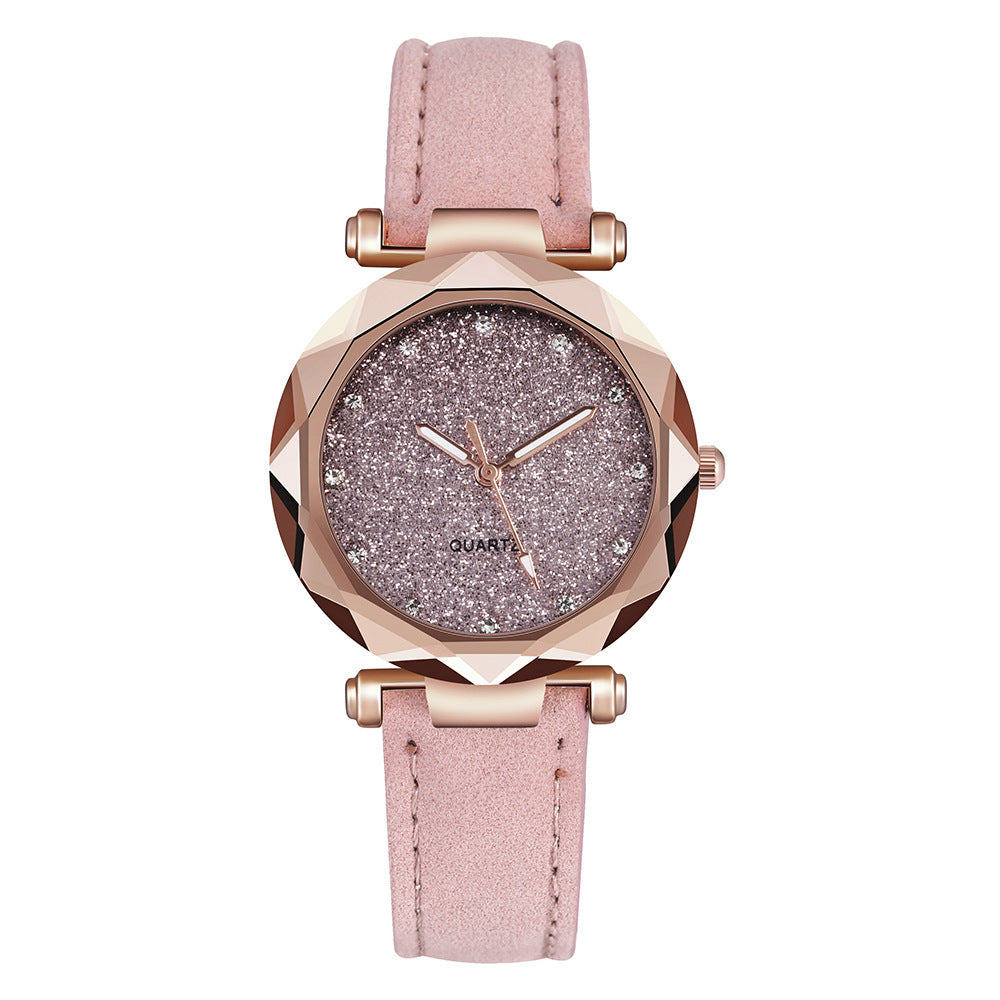 Ceas elegant de dama, cu strasuri cu efect de diamant si curea din piele