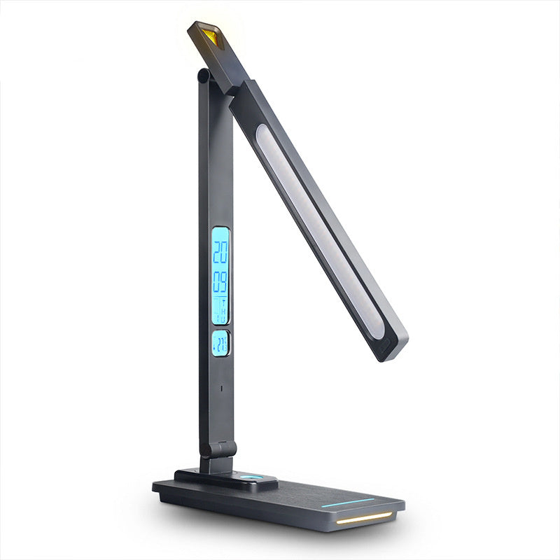 Lampa LED multicolor 2 in 1, cu sistem de incarcare rapida wireless pentru telefonul mobil, afisaj LCD cu timp