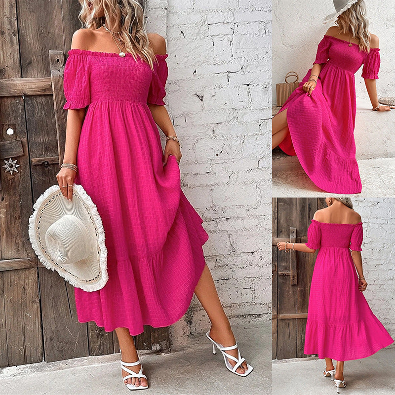 Rochie elegantă de damă cu croială slim și decolteu rotund