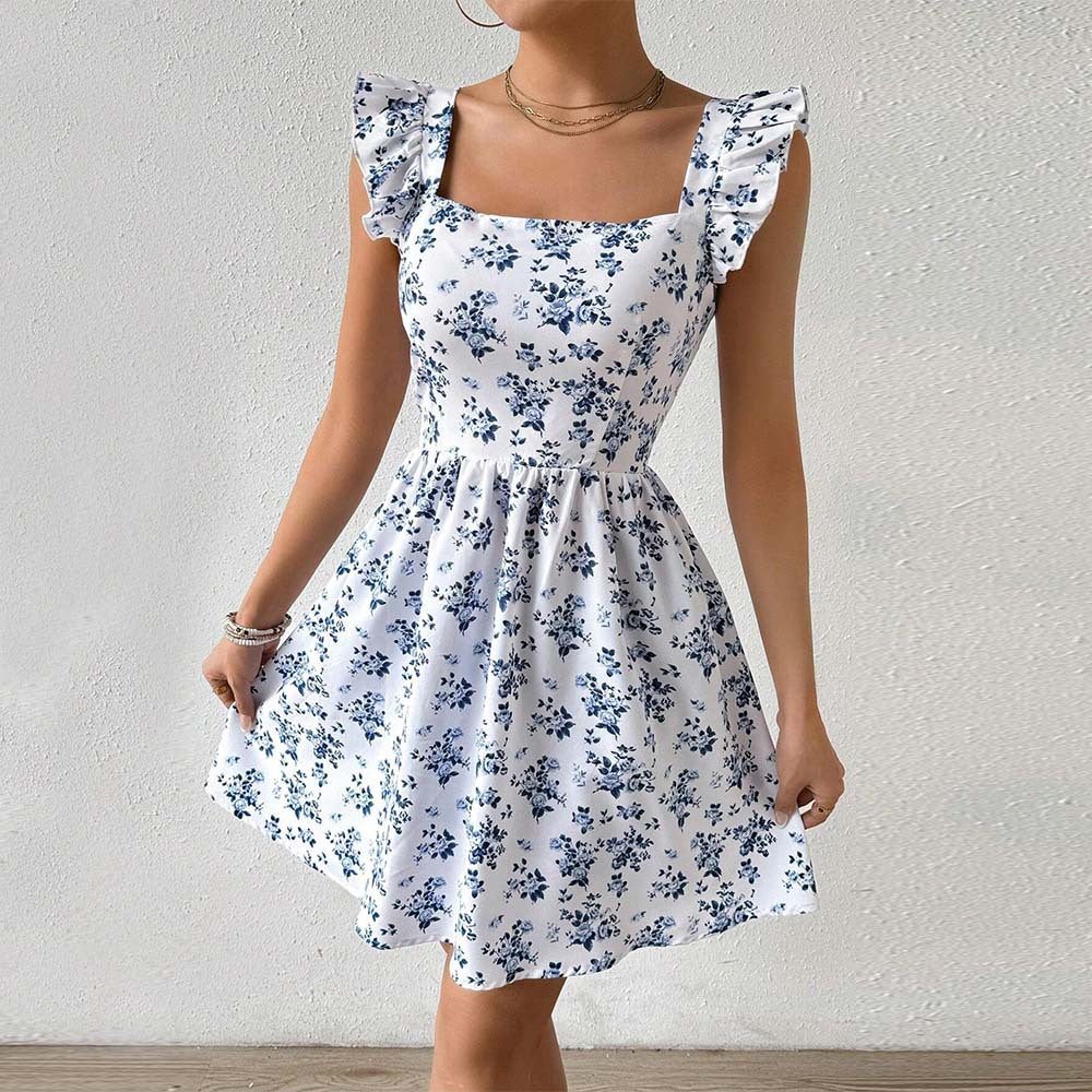 Rochie de dama cu flori slim fit
