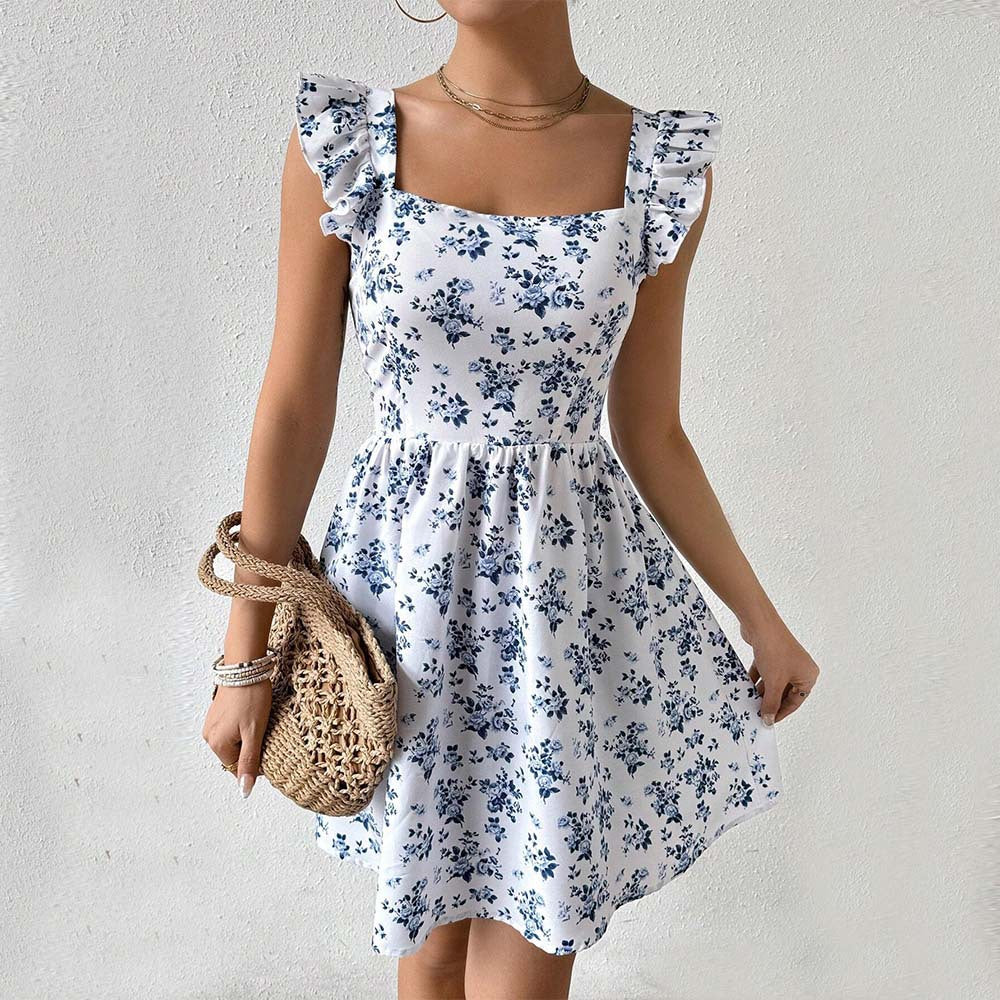 Rochie de dama cu flori slim fit