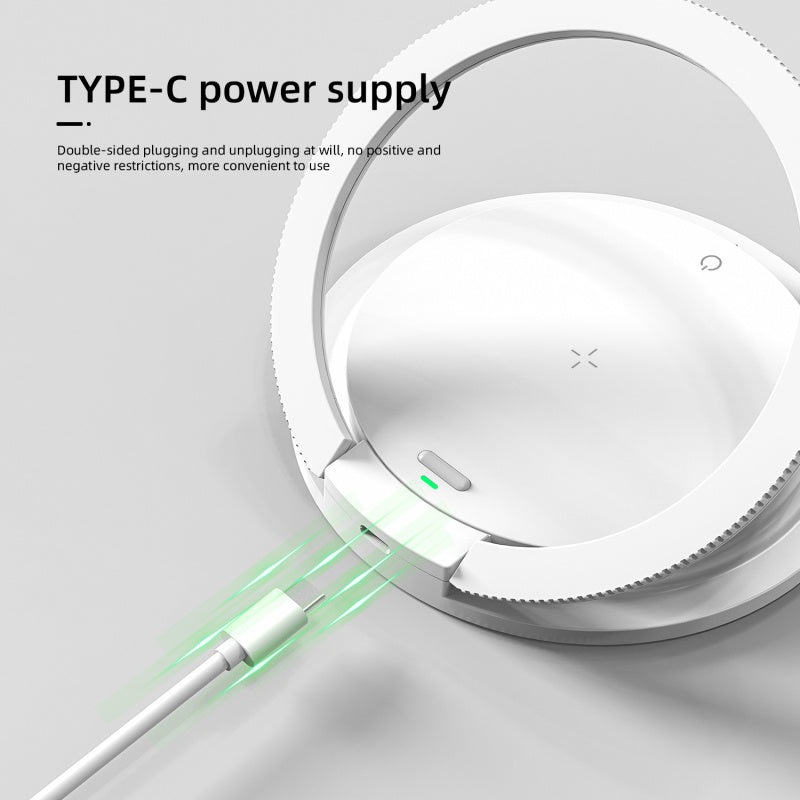 Suport pentru telefon cu LED fără fir 2 în 1, cu încărcare rapidă de 15 W și lampă de noptieră pliabilă