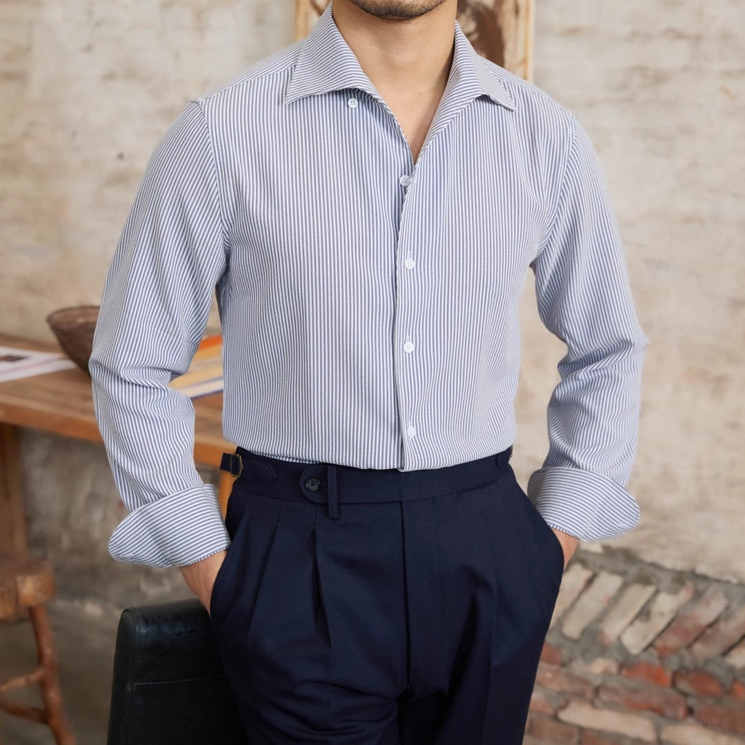 Cămașă bărbătească cu mânecă lungă în dungi, slim fit