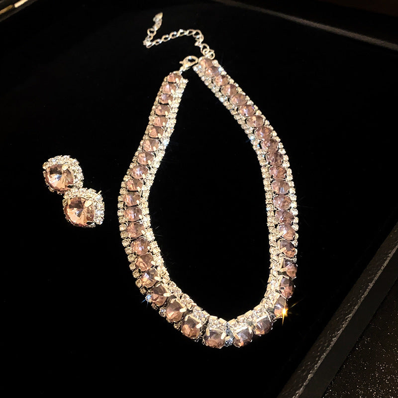 Set colier cu cercei patrati, efect de diamant