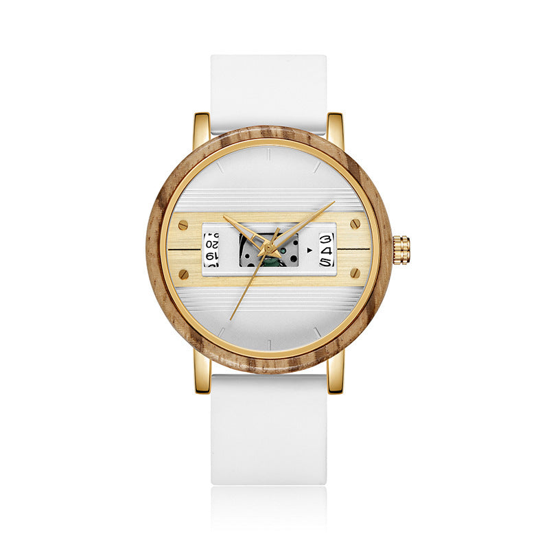 Ceas digital unisex cu cadran din lemn