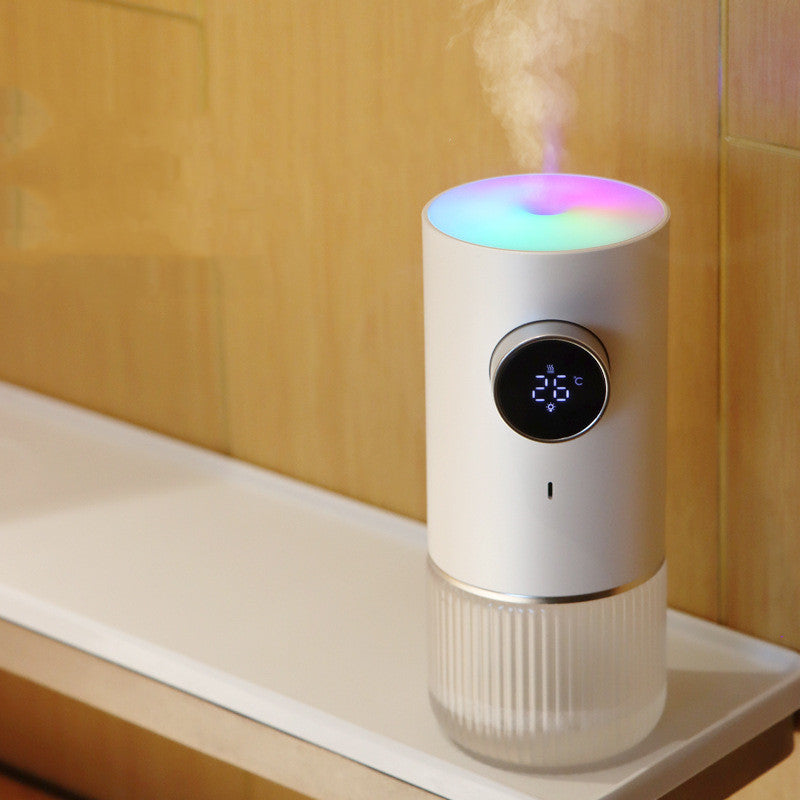 Umidificator de aer și difuzor de aromă cu afișaj LCD pentru temperatură/umiditate și cu lumină de atmosferă LED colorată