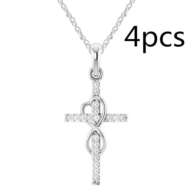 Colier cu pandantiv în cruce din aliaj cu efect de diamant cu opt caractere
