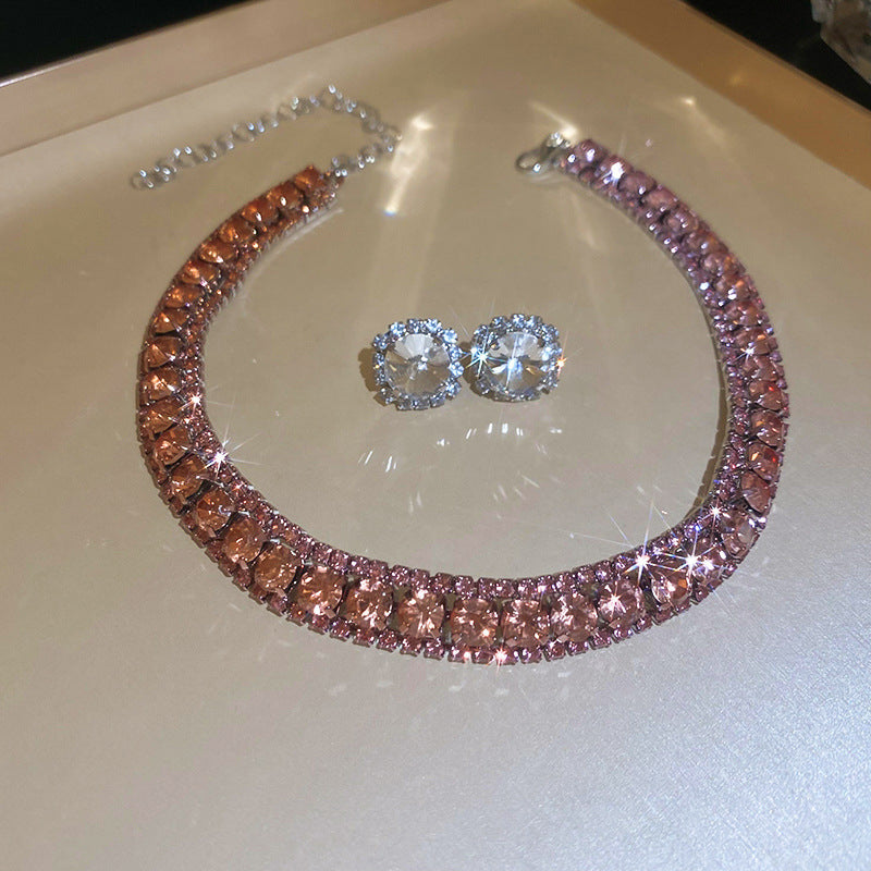 Set colier cu cercei patrati, efect de diamant