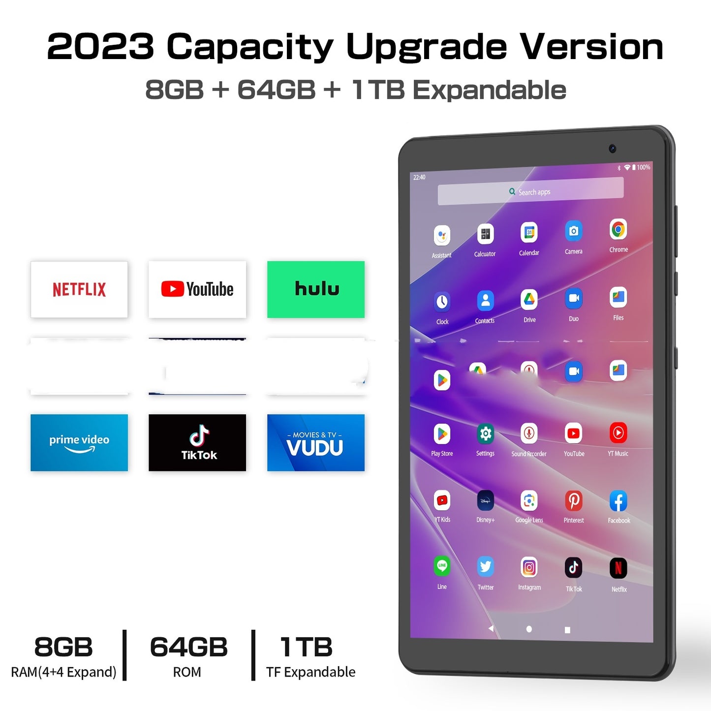 Tabletă cu 8 nuclee de 8 inchi și sistem Android 13 de 64 GB