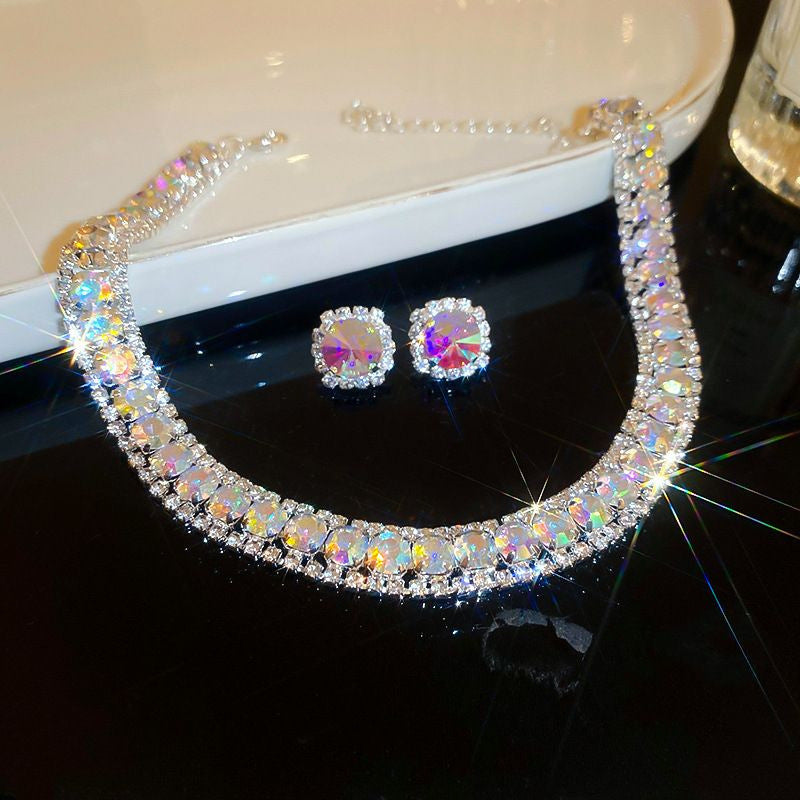 Set colier cu cercei patrati, efect de diamant
