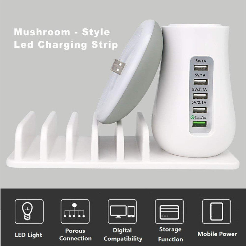 Lampă LED USB în formă de ciupercă, cu prize de încărcare USB și suport pentru telefon