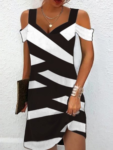 Rochie de damă cu decolteu în V cu imprimeu color block