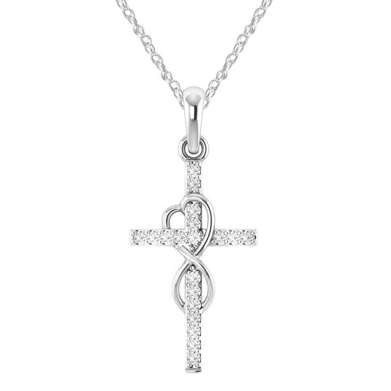 Colier cu pandantiv în cruce din aliaj cu efect de diamant cu opt caractere
