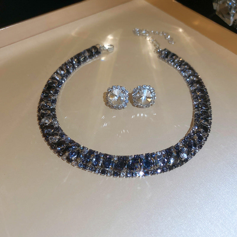 Set colier cu cercei patrati, efect de diamant