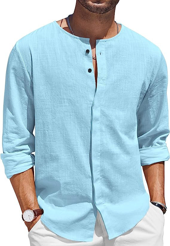 Camicia da uomo in cotone e lino