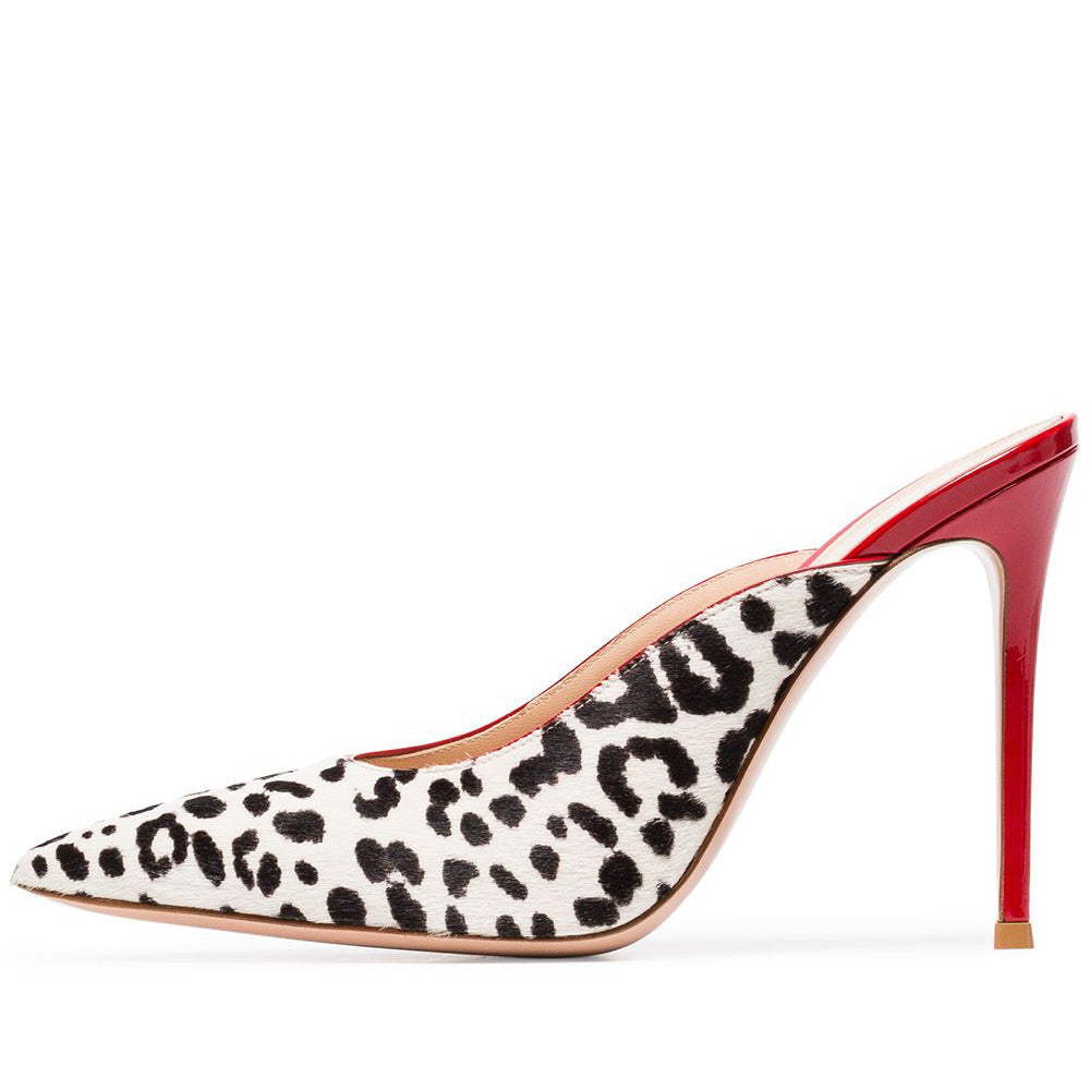 Scarpe con tacco da donna con stampa leopardata bianca