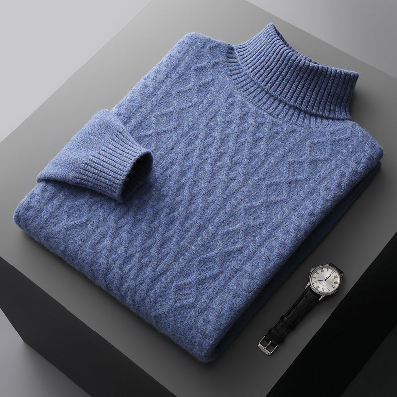 Maglione da uomo in cashmere spesso con risvolto alto