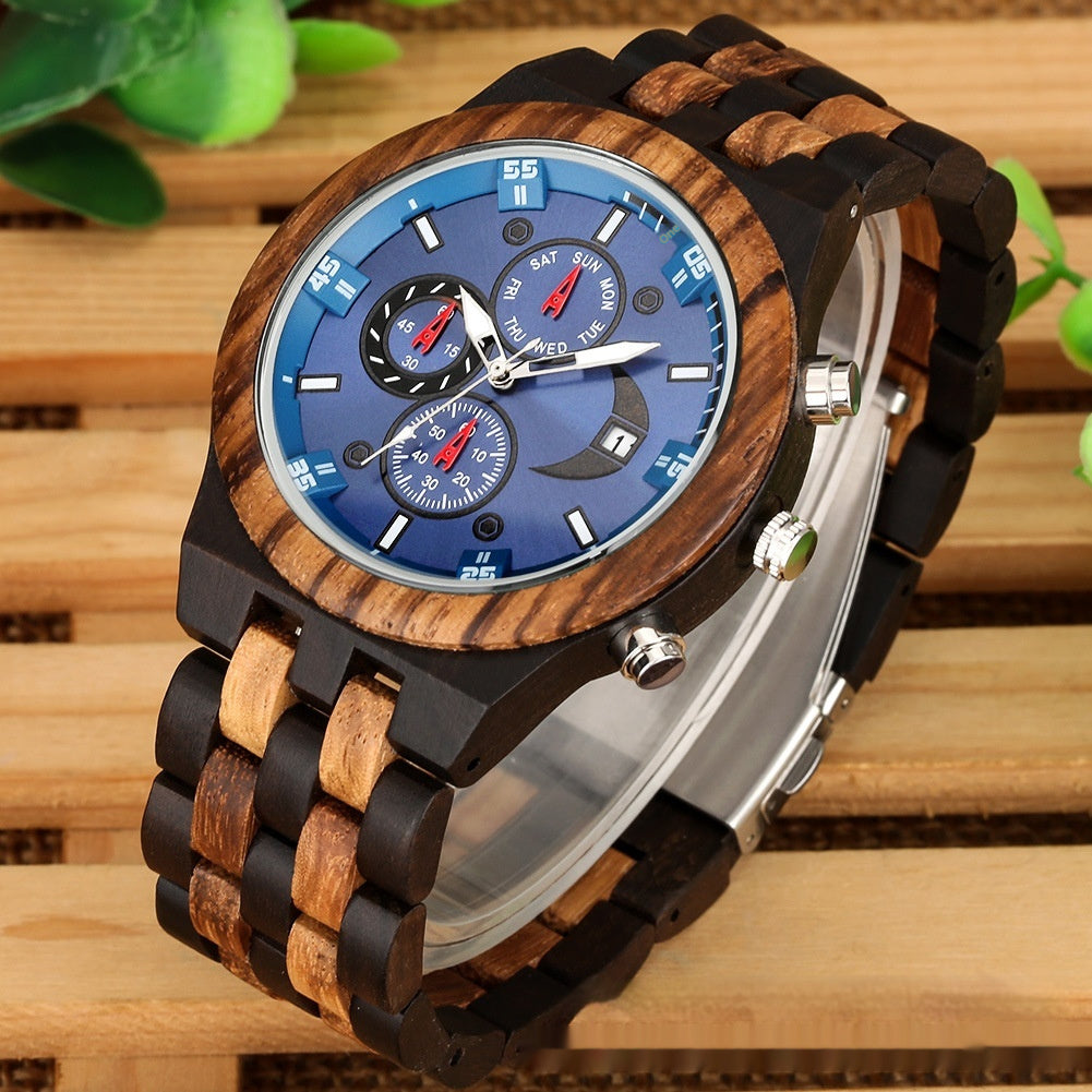 Orologio al quarzo da uomo con cinturino in legno