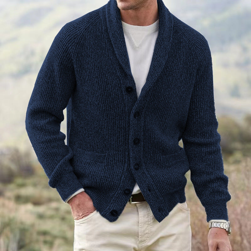 Cardigan da uomo spesso con risvolto multi-bottone