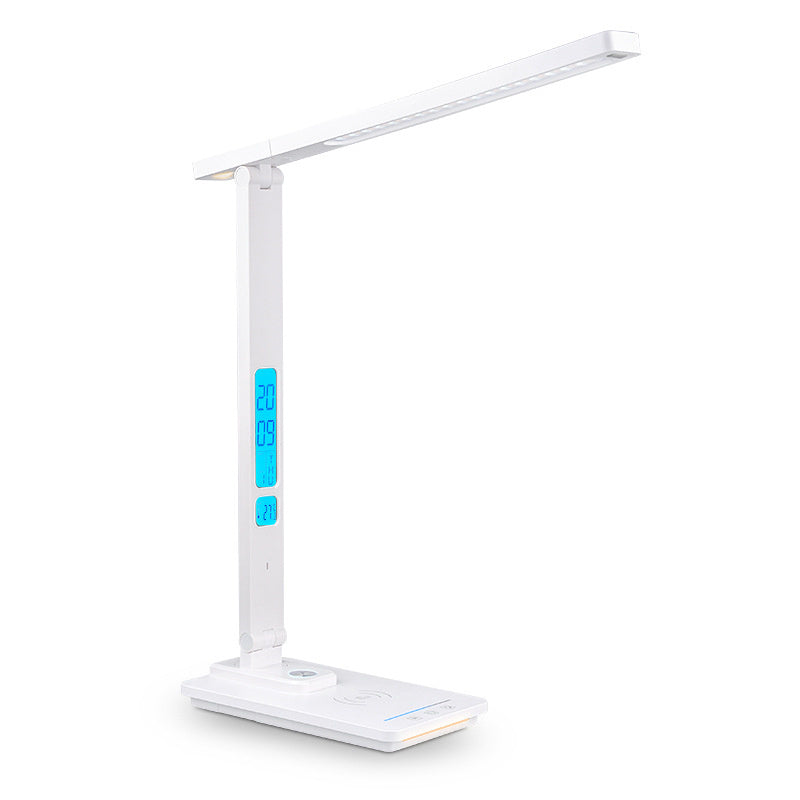 Lampada LED multicolour 2 in 1, con sistema di ricarica rapida wireless per cellulare, display LCD con orario