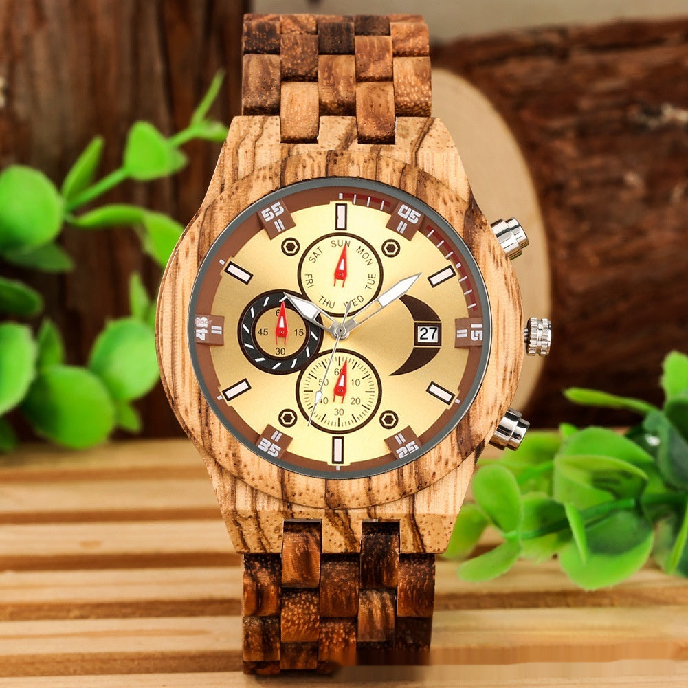 Orologio al quarzo da uomo con cinturino in legno