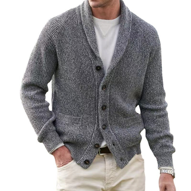 Cardigan da uomo spesso con risvolto multi-bottone