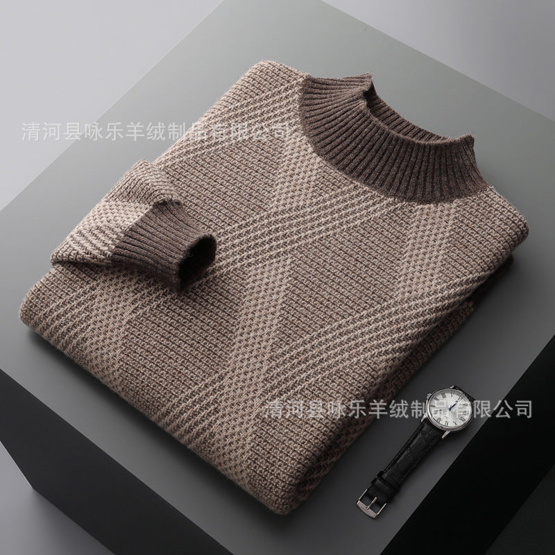 Maglione a collo alto con fondo in cashmere lavorato a maglia a contrasto di colore