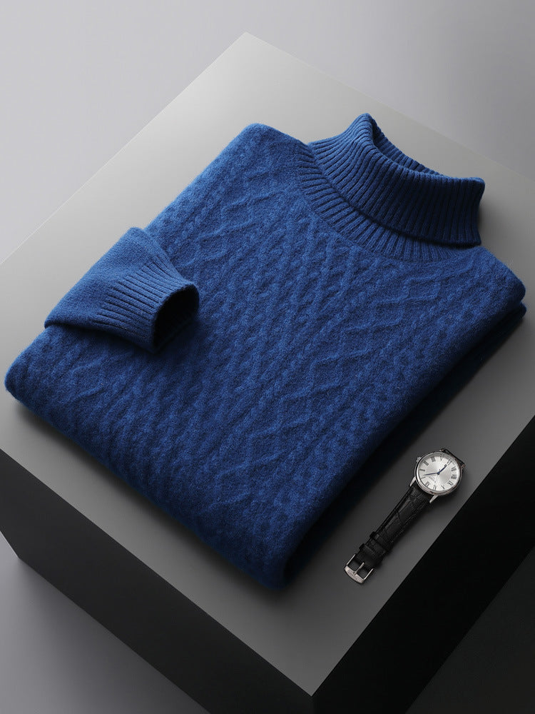 Maglione da uomo in cashmere spesso con risvolto alto