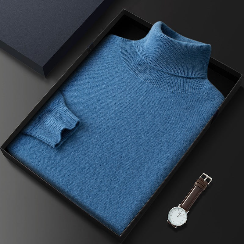 Maglione casual da uomo in maglia di cashmere tinta unita con risvolto alto