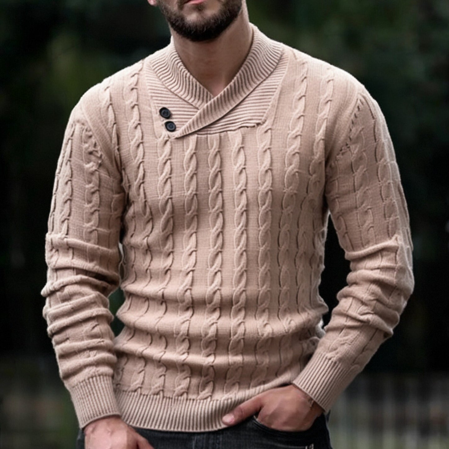 Maglione classico con risvolto intrecciato da uomo