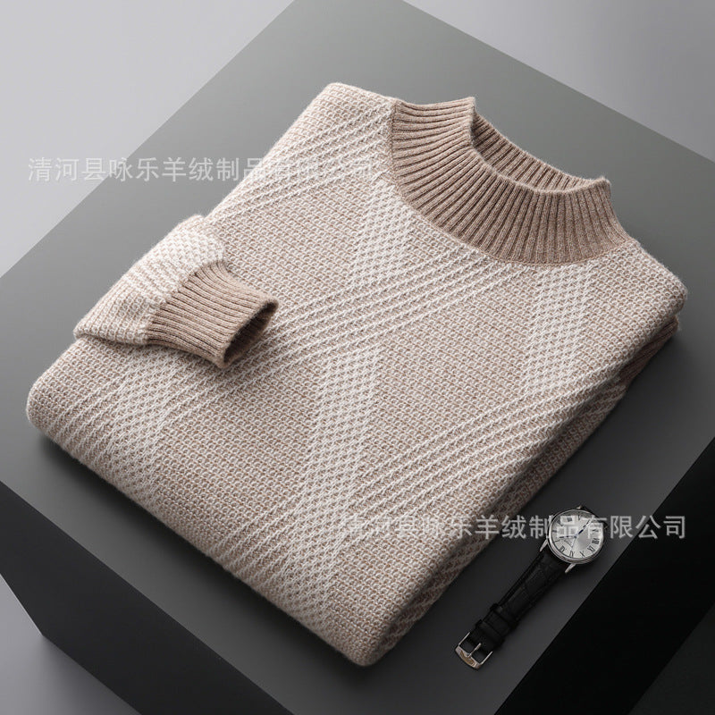 Maglione a collo alto con fondo in cashmere lavorato a maglia a contrasto di colore