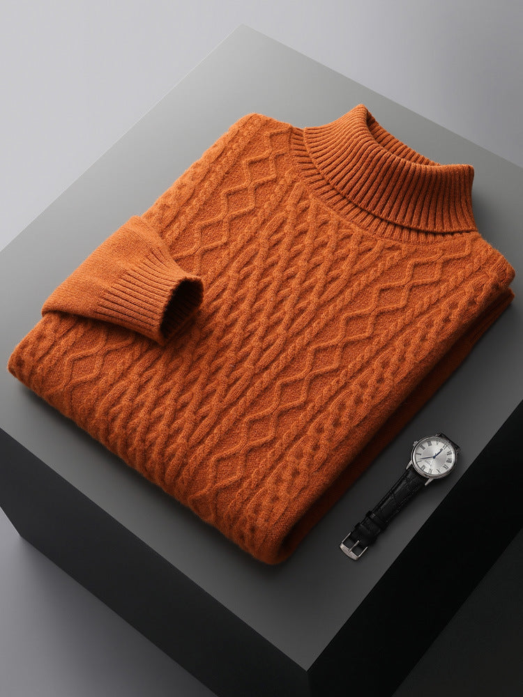 Maglione da uomo in cashmere spesso con risvolto alto