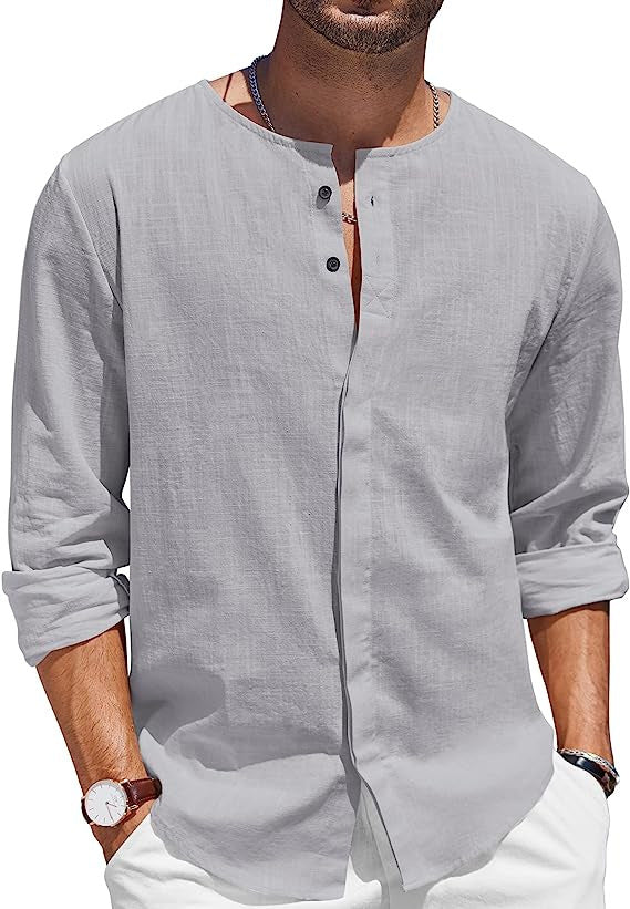 Camicia da uomo in cotone e lino