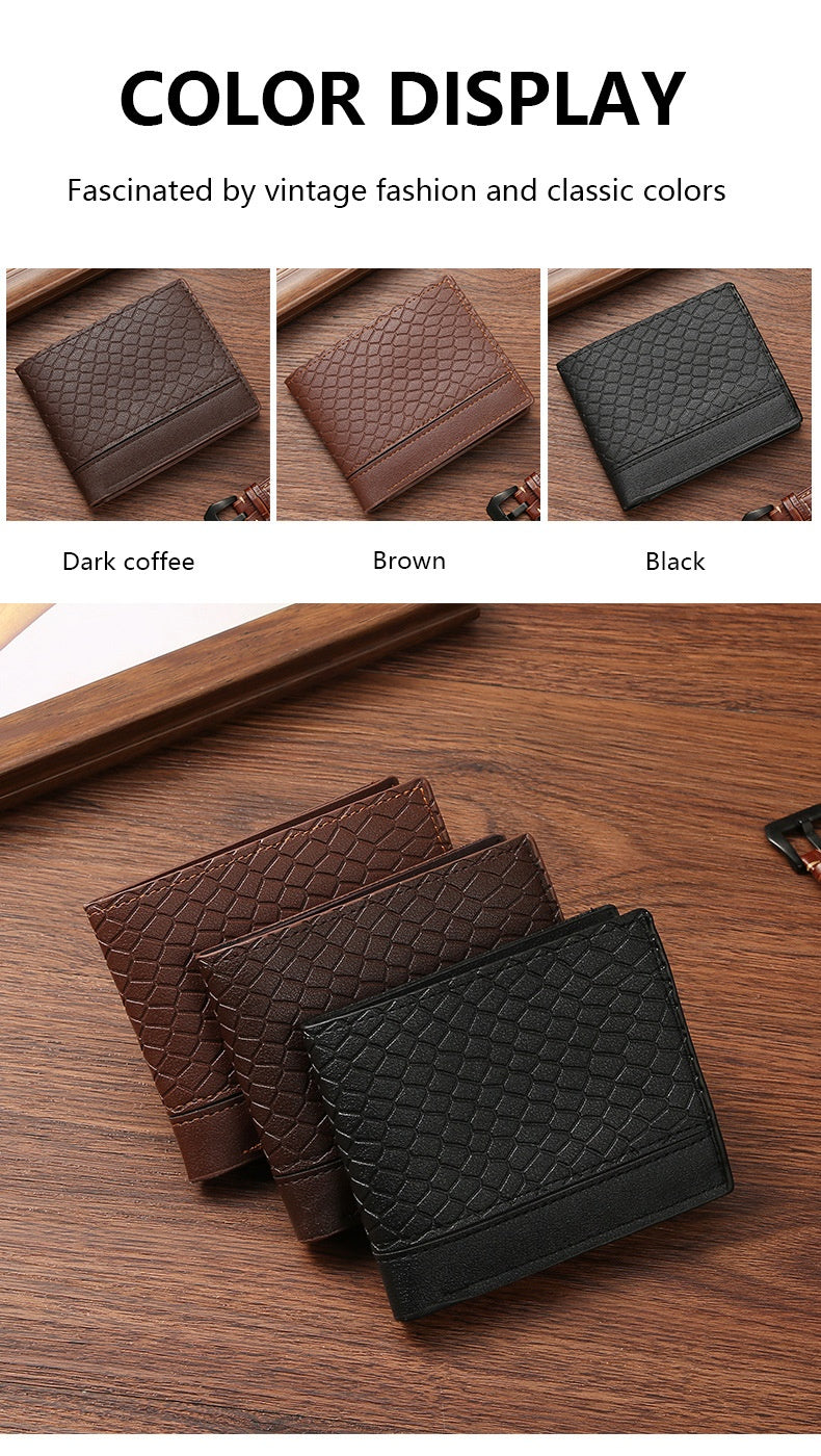 Men's Short Wallet with Leather Pattern