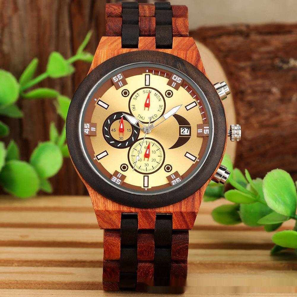 Orologio al quarzo da uomo con cinturino in legno