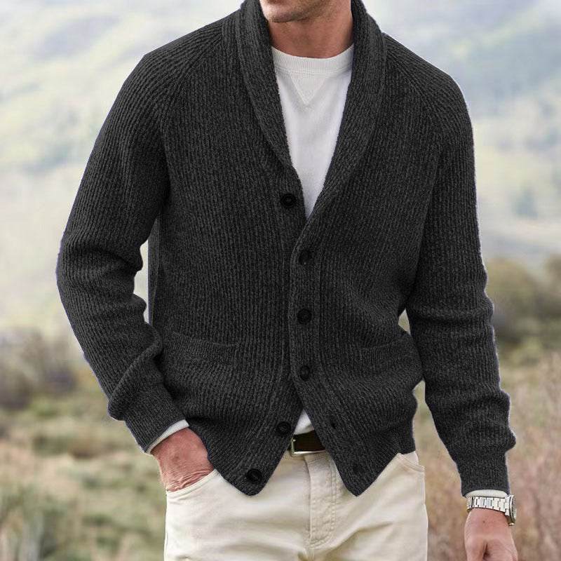 Cardigan da uomo spesso con risvolto multi-bottone