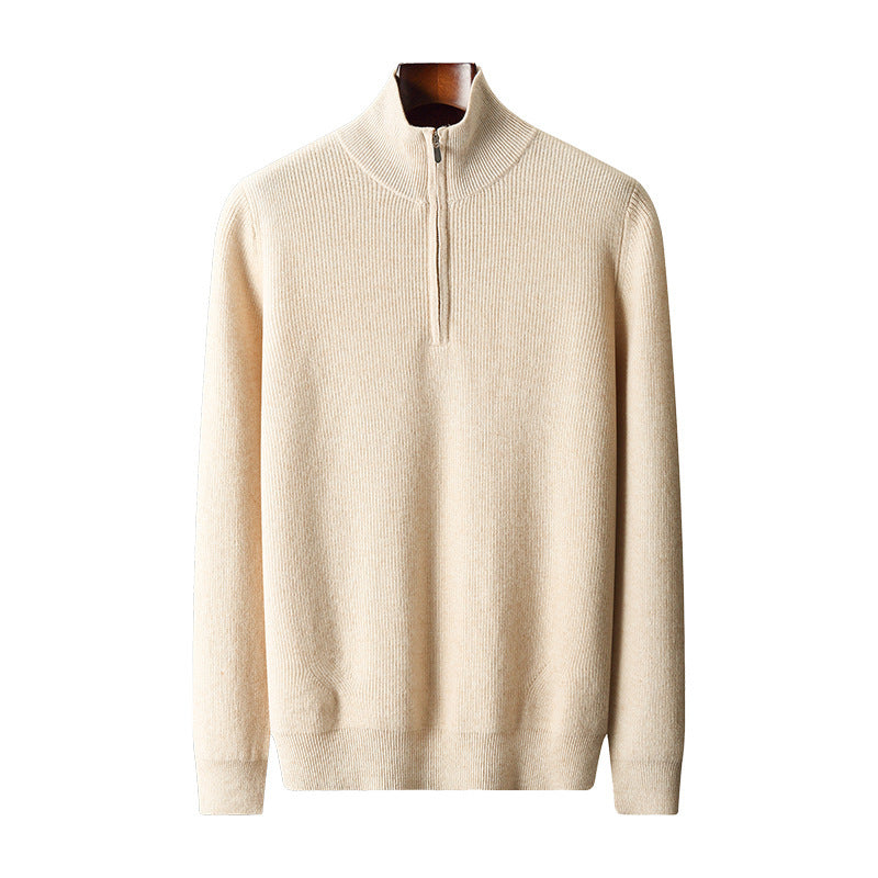 Maglione pullover con cerniera a collo alto e mezza altezza in cashmere da uomo