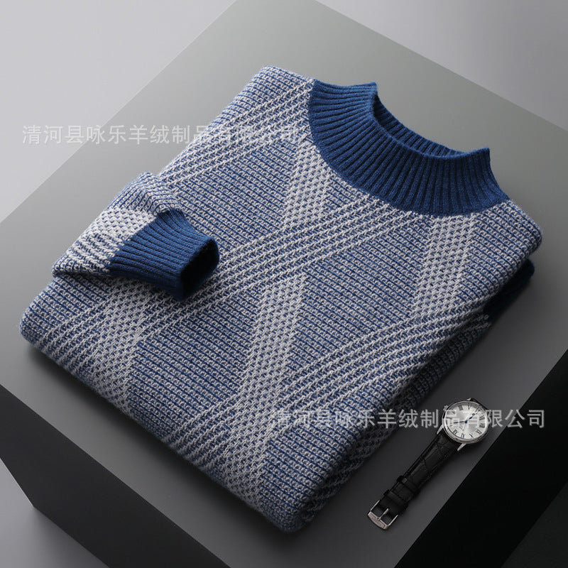 Maglione a collo alto con fondo in cashmere lavorato a maglia a contrasto di colore