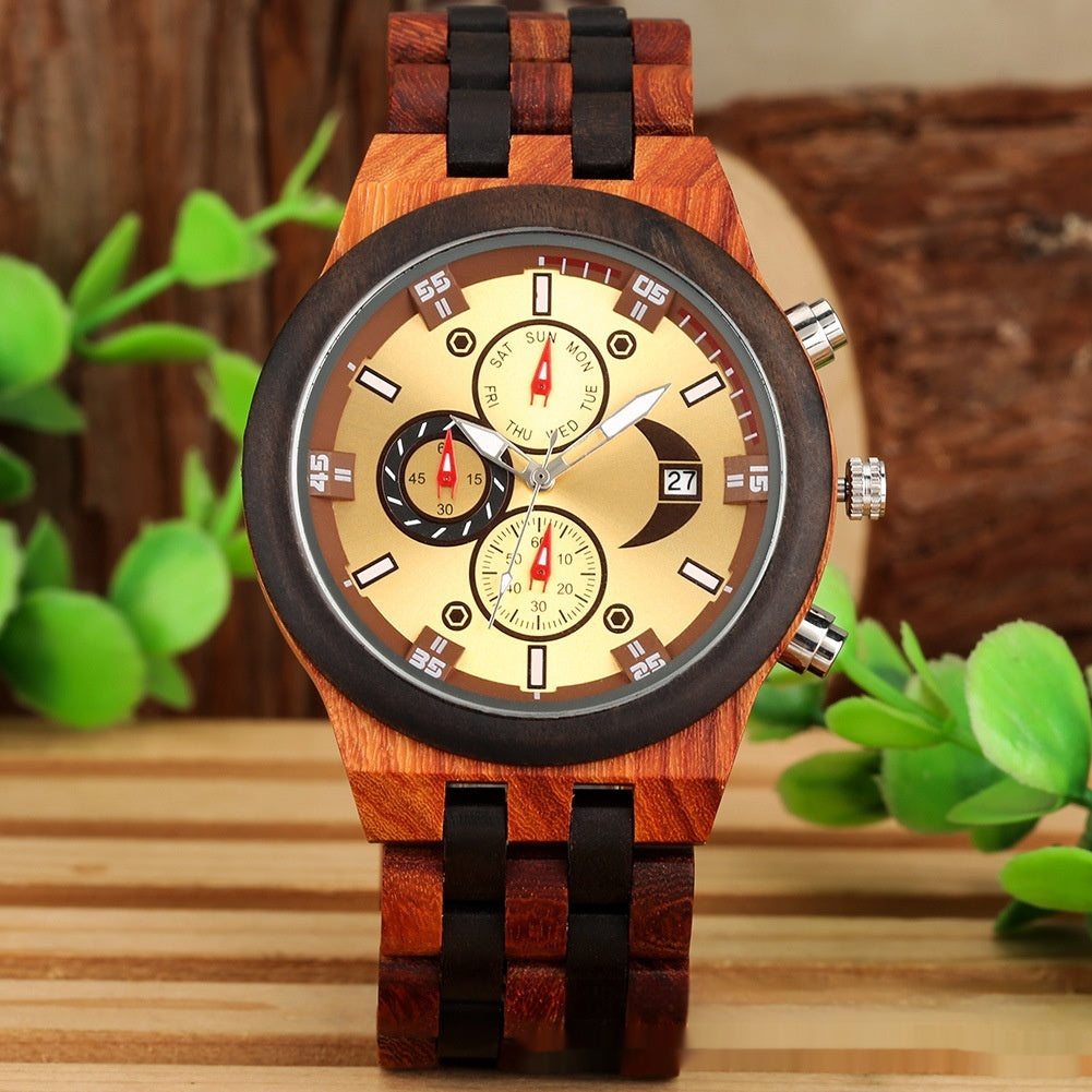 Orologio al quarzo da uomo con cinturino in legno