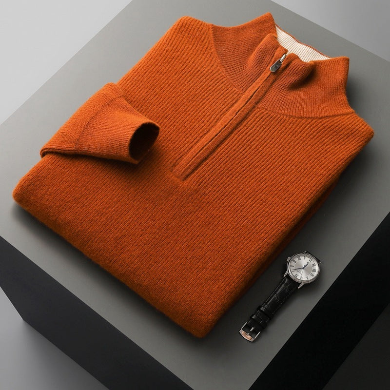 Maglione pullover con cerniera a collo alto e mezza altezza in cashmere da uomo