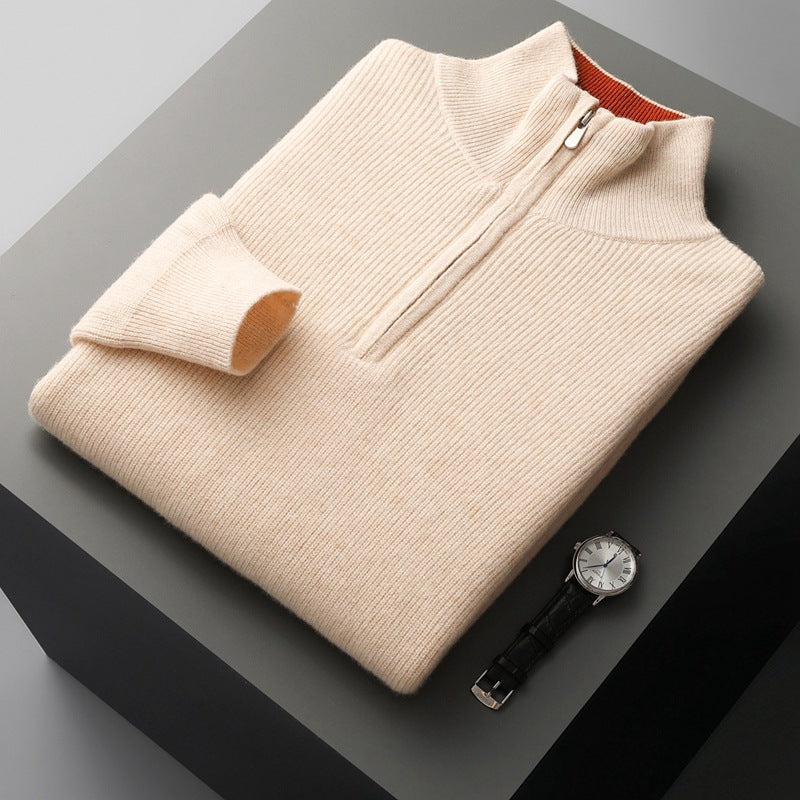 Maglione pullover con cerniera a collo alto e mezza altezza in cashmere da uomo